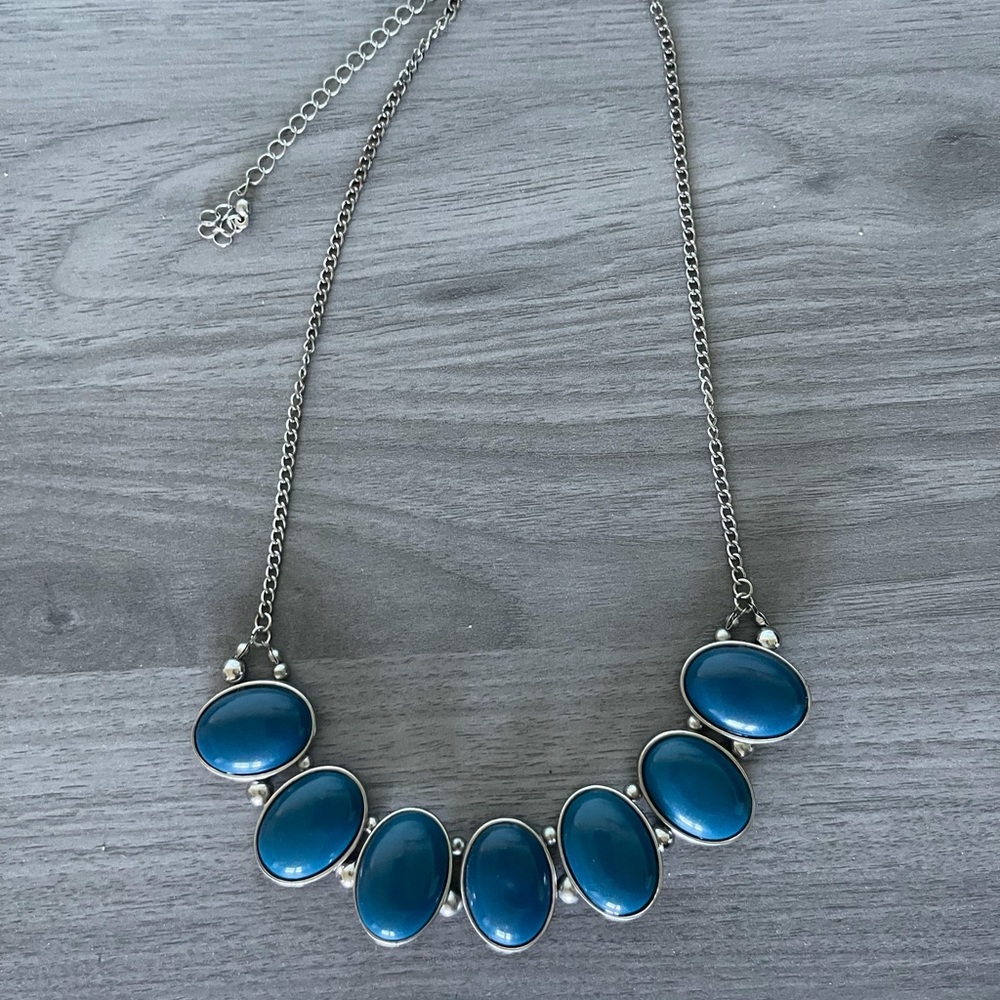 NY&Co Blue and Silver Statement Necklace